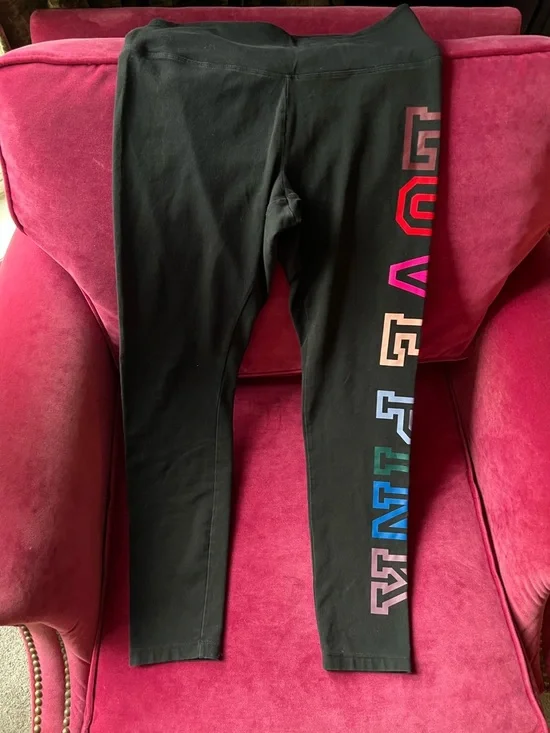 PINK Victoria's Secret Black Rainbow High-Waisted Leggings Logo Print Graphic L - Picture 7 of 16